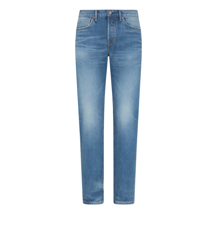 BLUE STRETCH STRAIGHT FIT SELVEDGE DENIM STRONG HIGH/LOW BLUE online